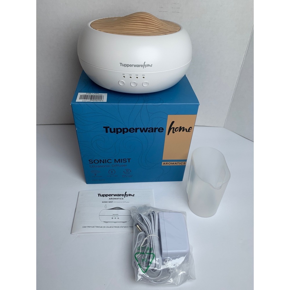 Tupperware Home Sonic Mist Ultrasonic Diffuser Aromatics 250ml White Wood Grain
